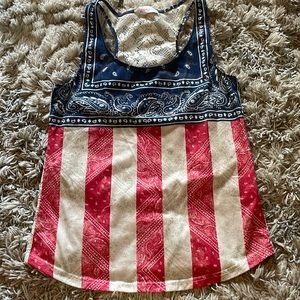 American Flag Distressed Lace-Back Tank Top